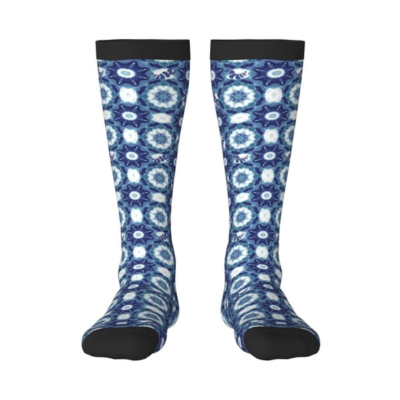 Fotbe Vintage Blue print Women's Men's Novelty Crew Socks Cotton Socks Knee High Socks for Walking,Running,Nurses,Pregnancy