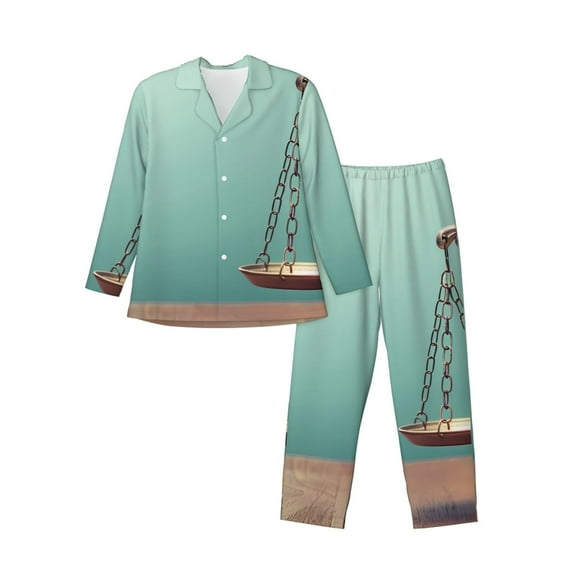 Fotbe Vintage Brass Balance Scale Pattern Long Sleeve Pajama Set for Men,Sleepwear Set,2-piece Loungewear Set,Soft PJs Comfy Nightwear with Pockets-X-Large