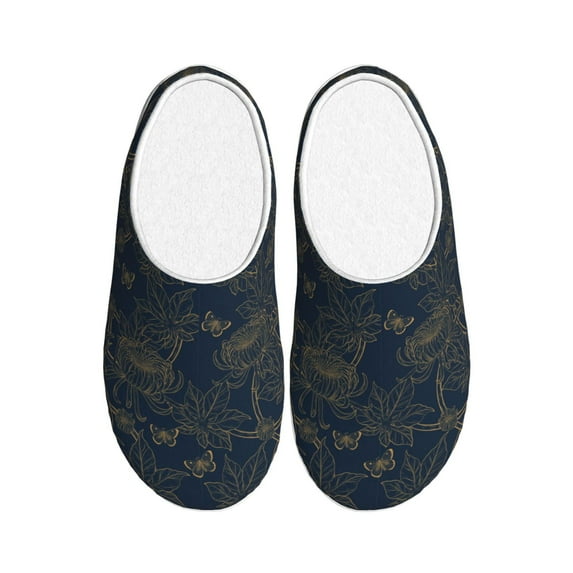 Fotbe Vintage Chrysanthemum Pattern Women's Fuzzy Curly Fur Memory Foam Loafer Slippers Indoor Outdoor Slippers Winter Home Shoes-37/38