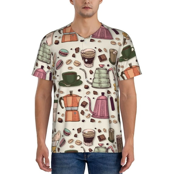 Fotbe Vintage Coffee Baseball Jersey Shirt for Men and Women, Casual Short Sleeves Button Down T-Shirt-4X-Large