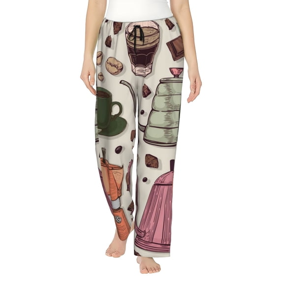 Fotbe Vintage Coffee Women's Pajama Pants,Sleepwear Pants,Pj Bottoms Drawstring And Pockets-Small