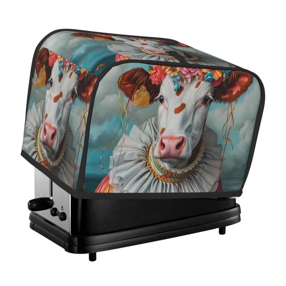 Fotbe Vintage Colorful Floral Cow for Two Slice Toaster Cover, Fingerprint Protector, Super Soft Appliance Cover And Dust Cover,Bread Dust Cover & Fingerprint Protection