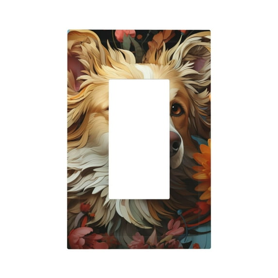 Fotbe Vintage Colorful Flower Puppy Print Duplex Receptacle Wall Plate, 1-Gang 5.0" x3.0" Wall Outlet Covers, Dual Outlet Faceplates Covers, Color-matched Screws Included-Style U
