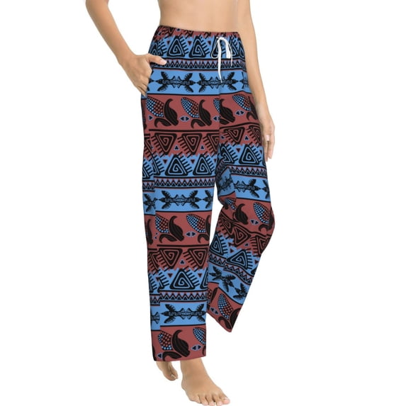 Fotbe Vintage Corn Pattern in Red Blue Women's Pajama Pants,Sleepwear Pants,Pj Bottoms Drawstring And Pockets-XX-Large