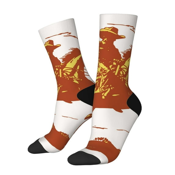 Fotbe Vintage Cowboy On A Bronco Horse Pattern Long Socks for Men & Women – Breathable & Stretchy Compression Socks, Ideal for Running, Travel, and Everyday Wear Size 5-11