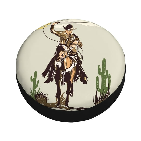 Fotbe Vintage Cowboy Riding Horse Spare Tire Cover Thickening Universal Fit for Jeep, Trailer, RV, SUV, Truck, Tough Tire Wheel Soft Cover-14 inch