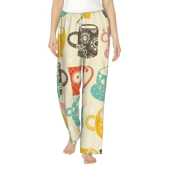 Fotbe Vintage Cup Women's Pajama Pants,Sleepwear Pants,Pj Bottoms Drawstring And Pockets-Medium
