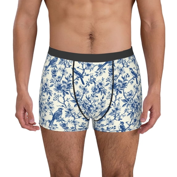Fotbe Vintage Floral Birds Men’s Total Support Pouch Boxer Briefs, X-Temp Cooling, Moisture-Wicking Underwear, Regular, Long-leg and Trunk-Large