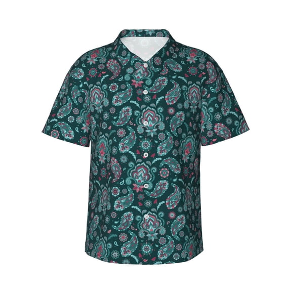 Fotbe Vintage Floral Hawaiian Shirt for Men Unisex Summer Beach Casual Short Sleeve Cotton Linen Button Down Shirts-Small