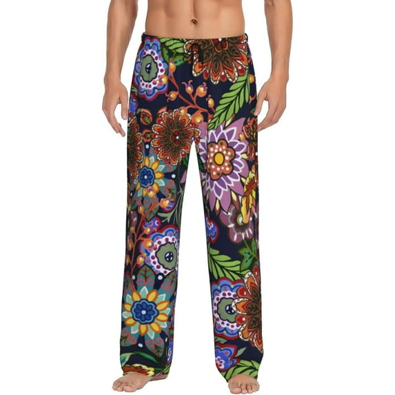 Fotbe Vintage Floral Men's Pajama Pants,Sleepwear Pants,Pj Bottoms Drawstring And Pockets-Medium