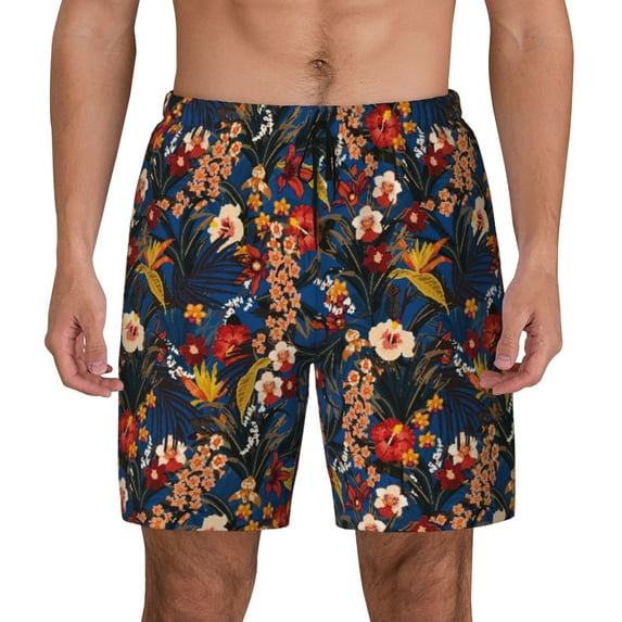 Fotbe Vintage Floral Men’s Swim Trunks Quick Dry Swim Shorts Board Shorts with Mesh Lining-Large