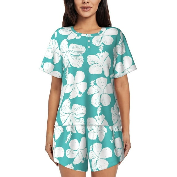 Fotbe Vintage Floral Print Pajama Set for Women 2 Piece Loungewear Short Sleeve Tops and Shorts Set Soft Sleepwear-4X-Large