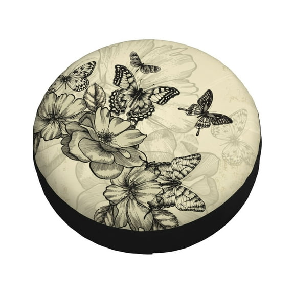 Fotbe Vintage Floral Spare Tire Cover Thickening Universal Fit for Jeep, Trailer, RV, SUV, Truck, Tough Tire Wheel Soft Cover-14 inch