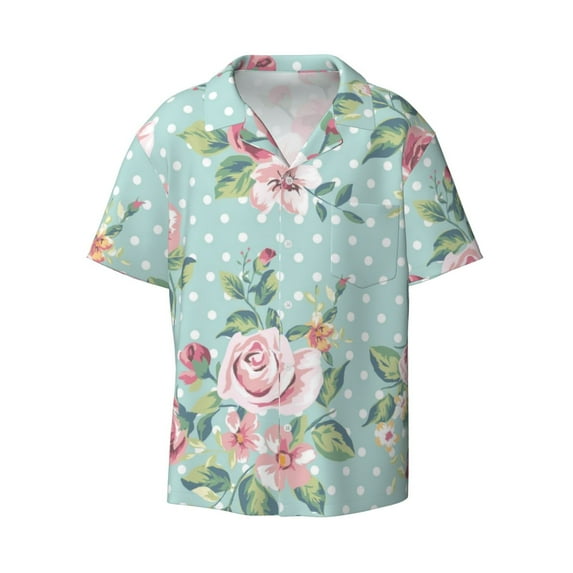 Fotbe Vintage Floral print Short Sleeve Button Down Shirts for Men Casual Summer Beach Wrinkle Free Shirt-XX-Large