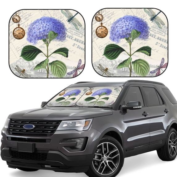 Fotbe Vintage Flower 2-Piece Car Windshield Sun Shade | Sun Blocker for Car Windshield | Foldable Automotive Interior Accessories for Sun Protection-Small
