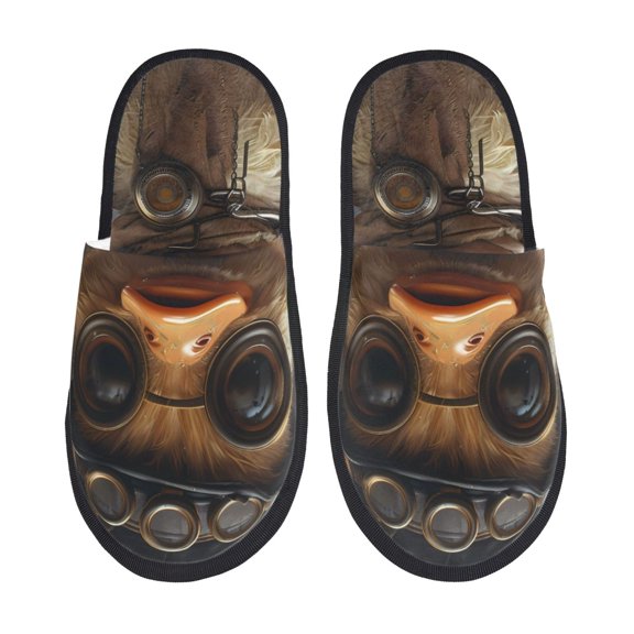 Fotbe Vintage Gentleman Duck Pattern Women's Fuzzy Slippers Plush Slippers Fluffy Winter House Shoes Indoor and Outdoor-Medium