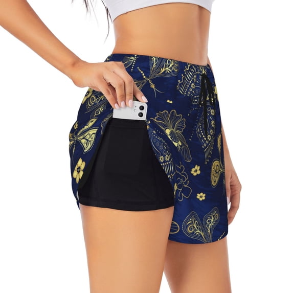 Fotbe Vintage Golden Butterfly Womens High Waist Running Shorts Athletic Workout Quick Dry Shorts for Women with Pockets Gym Yoga Summer Shorts-XX-Large