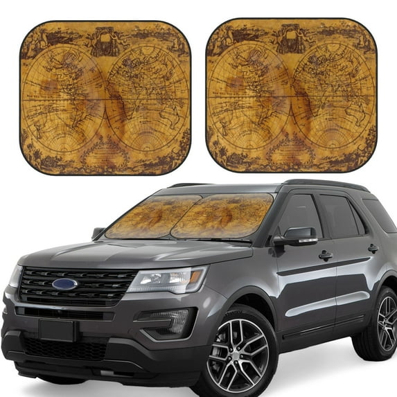Fotbe Vintage Map 2-Piece Car Windshield Sun Shade | Sun Blocker for Car Windshield | Foldable Automotive Interior Accessories for Sun Protection-Medium