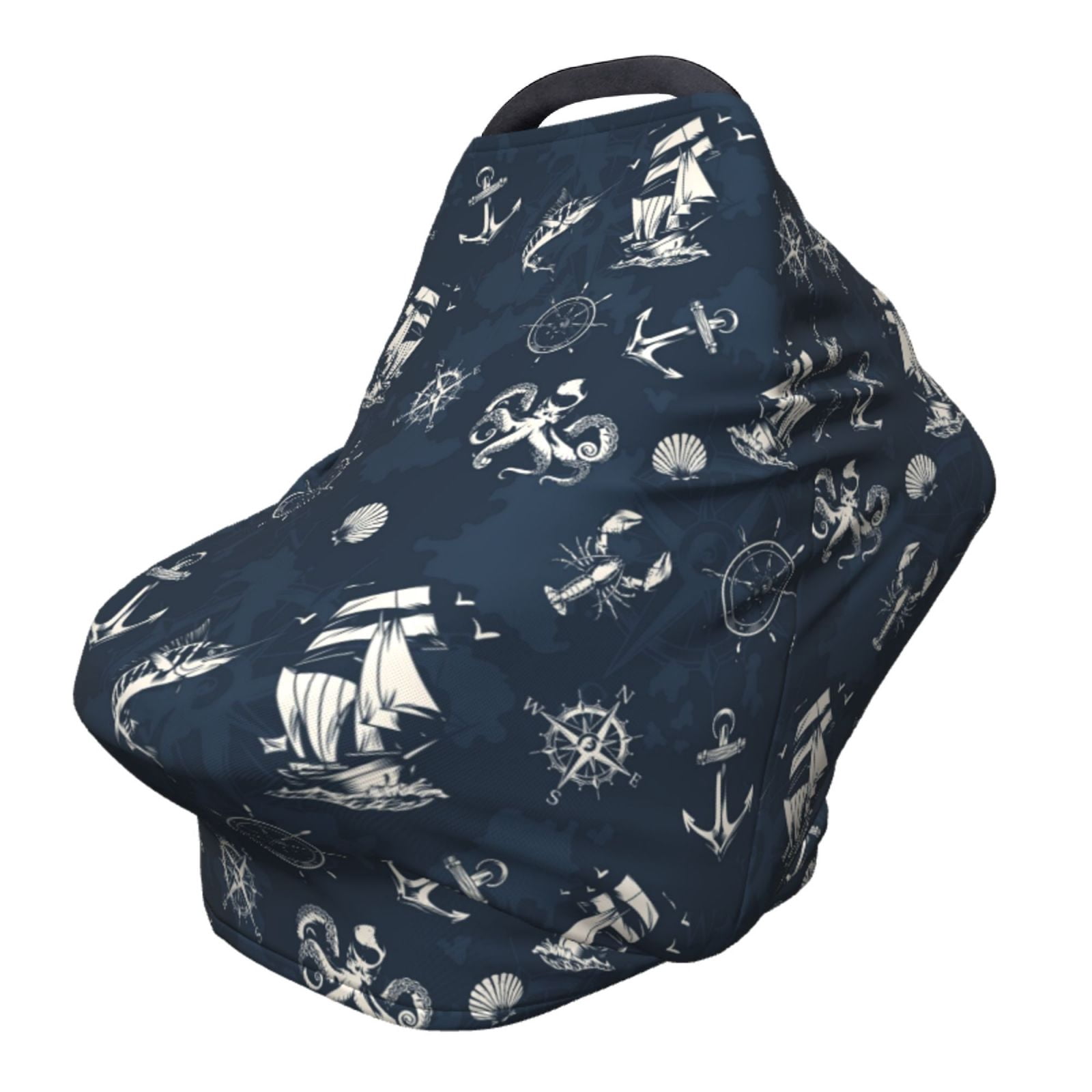 Fotbe Vintage Marine Pattern Car Seat Covers for Babies, Nursing Breastfeeding Cover Carseat Canopy, Soft Stretchy Carrier Cover