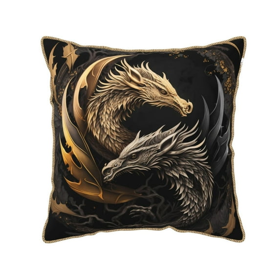 Fotbe Vintage Metal Dragon Pattern Velvet Decorative Throw Pillow Covers with Elegant Piping, Soft Plush Cushion Cover for Sofa, Bed, Car, Office-20"x20"