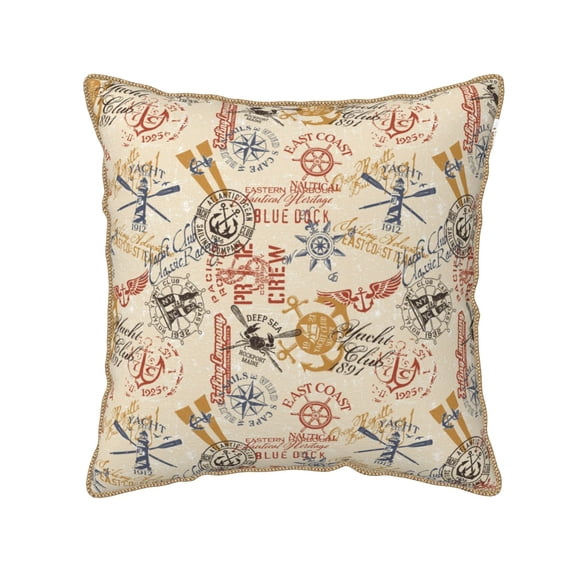 Fotbe Vintage Nautical Pattern Velvet Decorative Throw Pillow Covers with Elegant Piping, Soft Plush Cushion Cover for Sofa, Bed, Car, Office-16"x16"