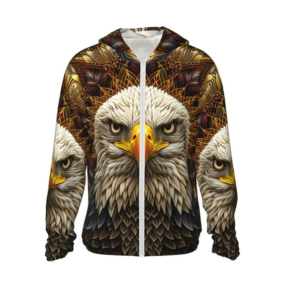 Fotbe Vintage Pattern Bald Eagle Men's Women's UPF 50+ Sun Protection Jacket Hooded Cooling Shirt with Pockets Hiking Outdoor Performance-Medium