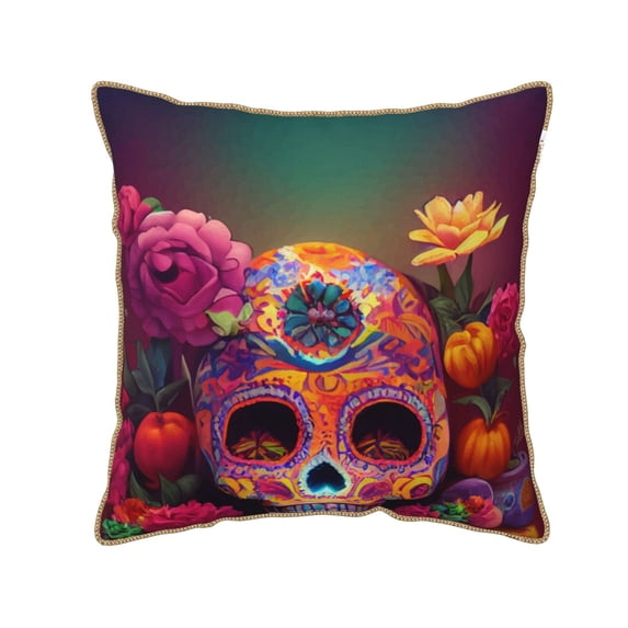 Fotbe Vintage Patterned Skull Pattern Velvet Decorative Throw Pillow Covers with Elegant Piping, Soft Plush Cushion Cover for Sofa, Bed, Car, Office-20"x20"