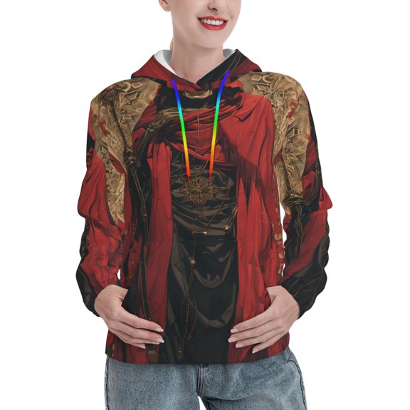 Fotbe Vintage Rose Scepter Skull Pattern Womens Long Sleeve Hoodie, Pullover Hooded Sweatshirt, Kangaroo Pocket Hoodie with Eye-catching Drawstrings-Large