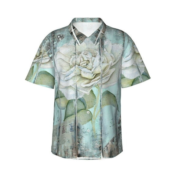 Fotbe Vintage Rose1 Hawaiian Shirt For Men Unisex Summer Beach Casual Short Sleeve Cotton Linen Button Down Shirts-Large