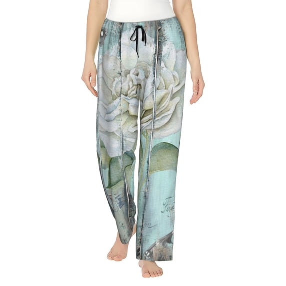 Fotbe Vintage Rose1 Women's Pajama Pants,Sleepwear Pants,Pj Bottoms Drawstring And Pockets-Large