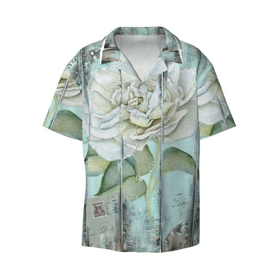 Fotbe Vintage Rose1 print Short Sleeve Button Down Shirts for Men Casual Summer Beach Wrinkle Free Shirt-X-Large