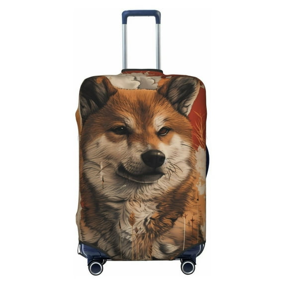 Fotbe Vintage Shiba Inu Art Luggage Cover Protector,Suitcase Protector,Scratch and Dirt Resistant,Fits 18-32 Inch Luggage-X-Large