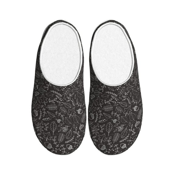 Fotbe Vintage Sketch Autumn Plants Pattern Women's Fuzzy Curly Fur Memory Foam Loafer Slippers Indoor Outdoor Slippers Winter Home Shoes-40/41