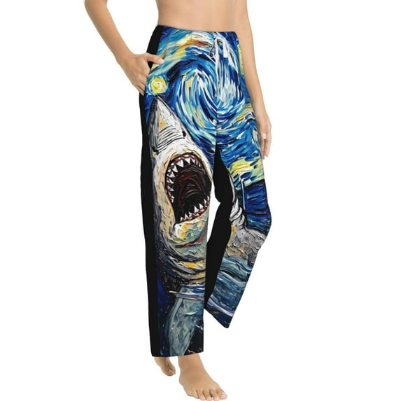 Fotbe Vintage Starry Sky Shark Women's Pajama Pants,Sleepwear Pants,Pj Bottoms Drawstring And Pockets-Large