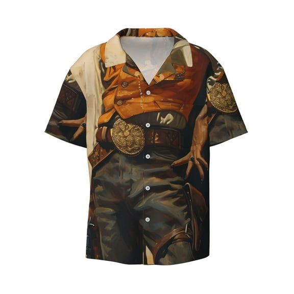 Fotbe Vintage Style Elk print Short Sleeve Button Down Shirts for Men Casual Summer Beach Wrinkle Free Shirt-Medium