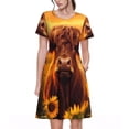 thumbnail image 1 of Fotbe Vintage Sunflower Cow A Pattern Dress Casual Womens Fashion Short Sleeve Maxi Dress T Shirt Dress Striped Long Color Block Maxi Dress, 1 of 6
