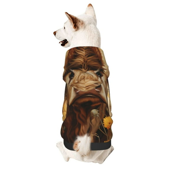 Fotbe Vintage Sunflower Cow Print Small Dog Sweater Hoodies Pet Grey Hooded Soft Fleece Sweatshirts with Pocket Fall Winter Puppy Cat Sweaters Warm Clothes-Large