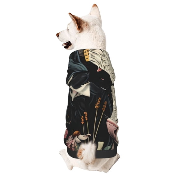 Fotbe Vintage Sunflower Cow Print Small Dog Sweater Hoodies Pet Grey Hooded Soft Fleece Sweatshirts with Pocket Fall Winter Puppy Cat Sweaters Warm Clothes-X-Large