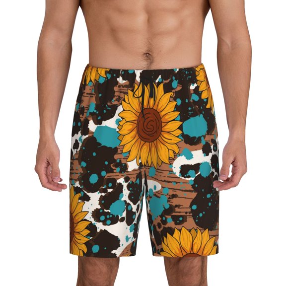 Fotbe Vintage Sunflowes Pajama Shorts for Men, Men's Pajama Bottoms, Sleepwear,Short Pajama Pants-Small