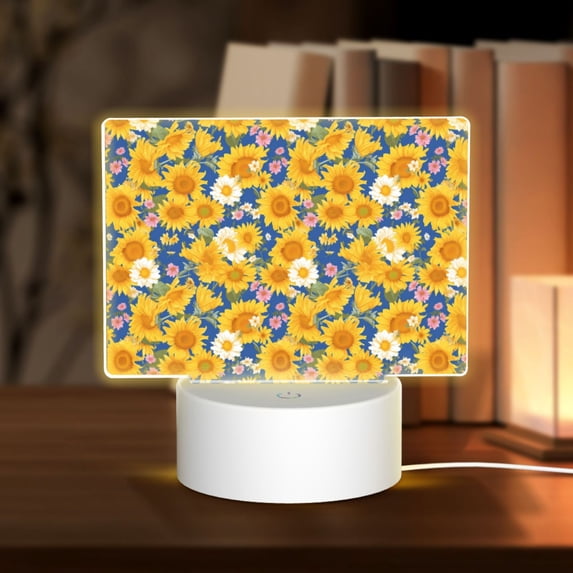 Fotbe Vintage White Yellow Sunflower Pattern Acrylic Night Light Gift with 3 Color ModesTouch-Sensitive LED Lamp Perfect Gift for Mother's Day, Birthday, or Christmas