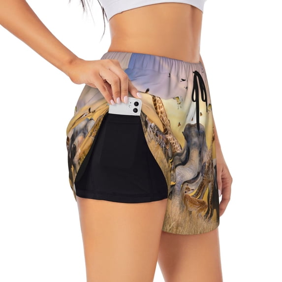 Fotbe Vintage Wildlife Protection Womens High Waist Running Shorts Athletic Workout Quick Dry Shorts for Women with Pockets Gym Yoga Summer Shorts-Large