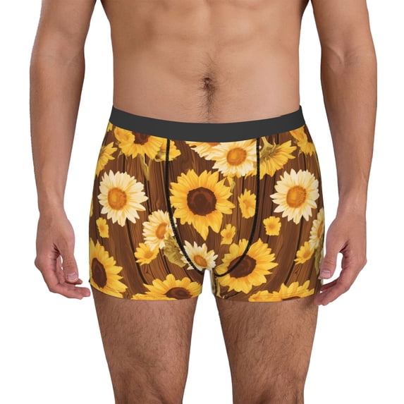 Fotbe Vintage Wood Grain Sunflower A Men’s Total Support Pouch Boxer Briefs, X-Temp Cooling, Moisture-Wicking Underwear, Regular, Long-leg and Trunk-XX-Large
