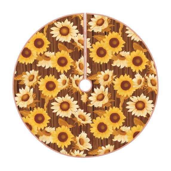 Fotbe Brown Wood Grain Sunflower B Pattern Christmas Tree Skirt, Tree Skirts Plush Christmas Decorations, Christmas Tree Skirts Xmas Decorations Holiday Party Decor-30"