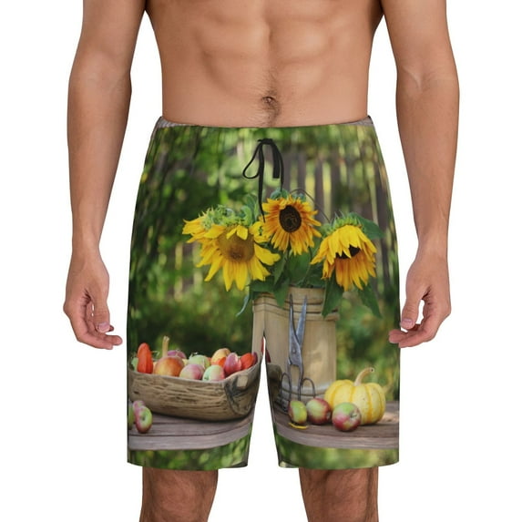 Fotbe Vintage Wooden Bucket Pajama Shorts for Men, Men's Pajama Bottoms, Sleepwear,Short Pajama Pants-Medium