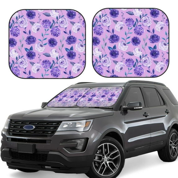 Fotbe Violet 2-Piece Car Windshield Sun Shade | Sun Blocker for Car Windshield | Foldable Automotive Interior Accessories for Sun Protection-Small