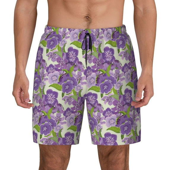 Fotbe Violets Flowers Men’s Swim Trunks Quick Dry Swim Shorts Board Shorts with Mesh Lining-Large