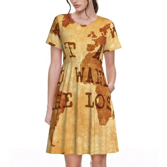 Fotbe Not All Those Who Wander Are Lost2 Pattern Dress Casual Womens Fashion Short Sleeve Maxi Dress T Shirt Dress Striped Long Color Block Maxi Dress