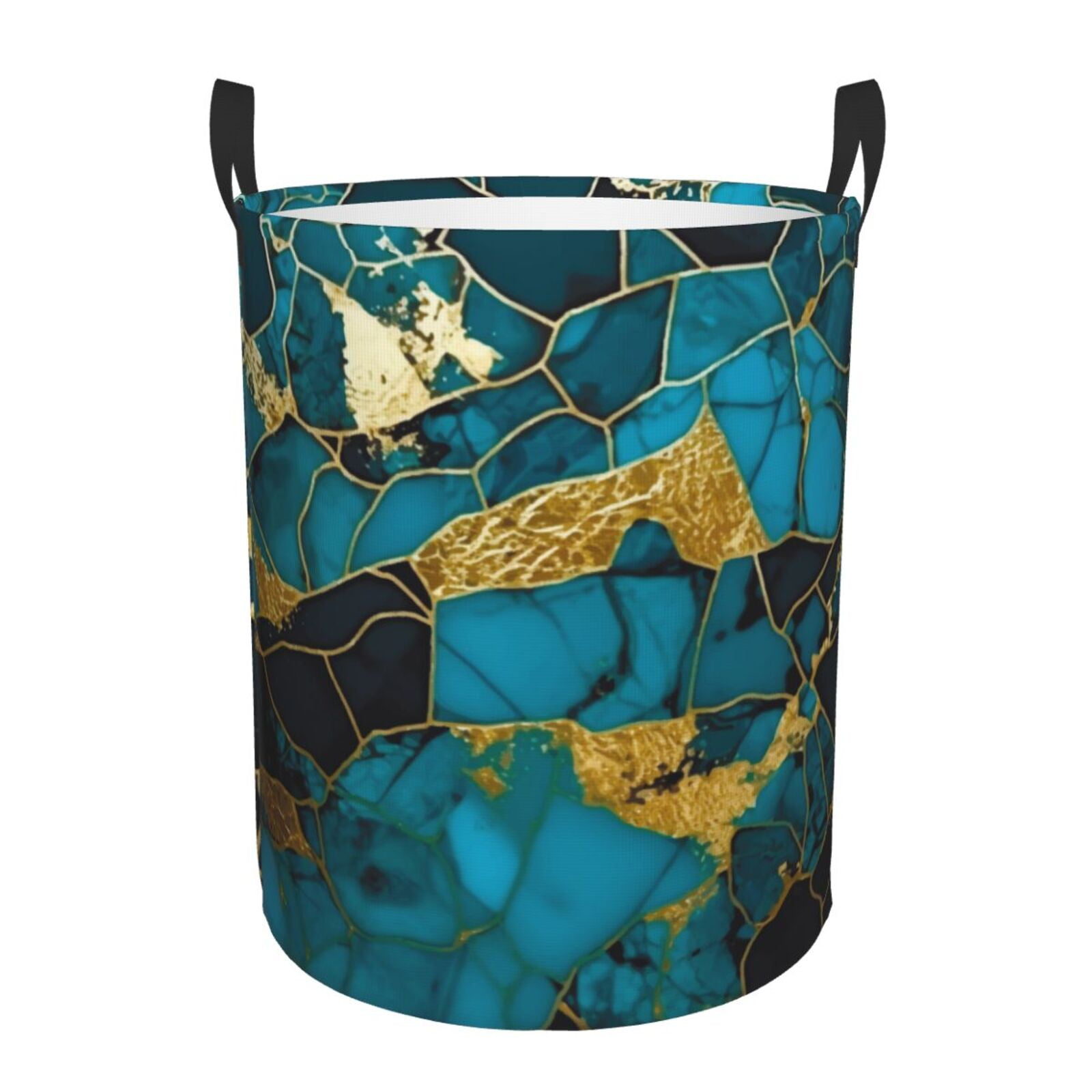 Fotbe Watercolor Blue Marbled Pattern Laundry Basket with Handles
