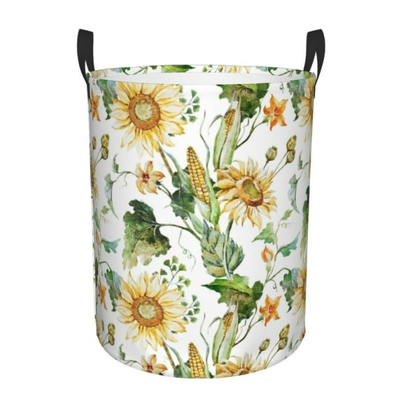 Fotbe Watercolor Bright Sunflowers Laundry Basket with Handles, Waterproof Large Laundry Hamper, Wash Bag for Corner Dorm, Rolling Laundry Basket with Handles-Small