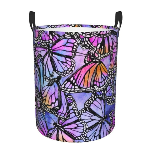 Fotbe Watercolor Butterflies Laundry Basket with Handles, Waterproof Large Laundry Hamper, Wash Bag for Corner Dorm, Rolling Laundry Basket with Handles-Medium